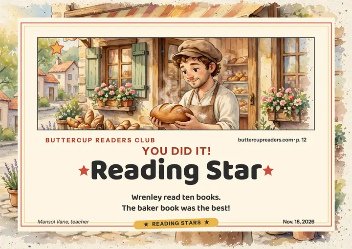 Buttercup Reading Stars certificate template
