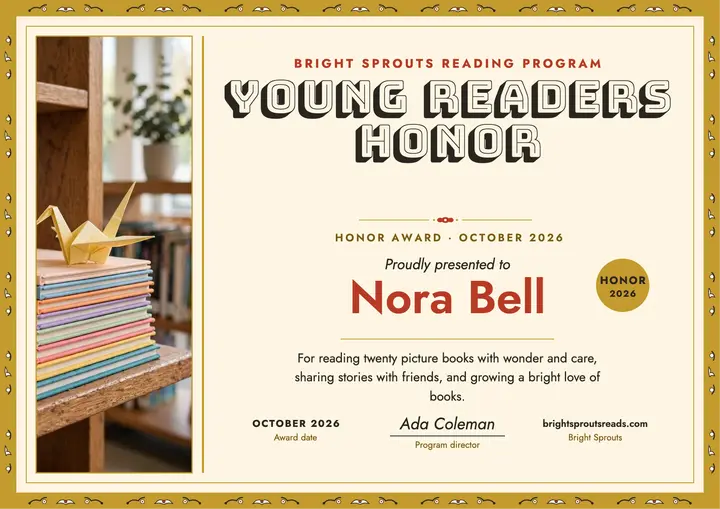 Young readers honor certificate template