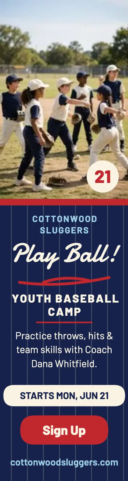Cottonwood Sluggers youth camp skyscraper ad template