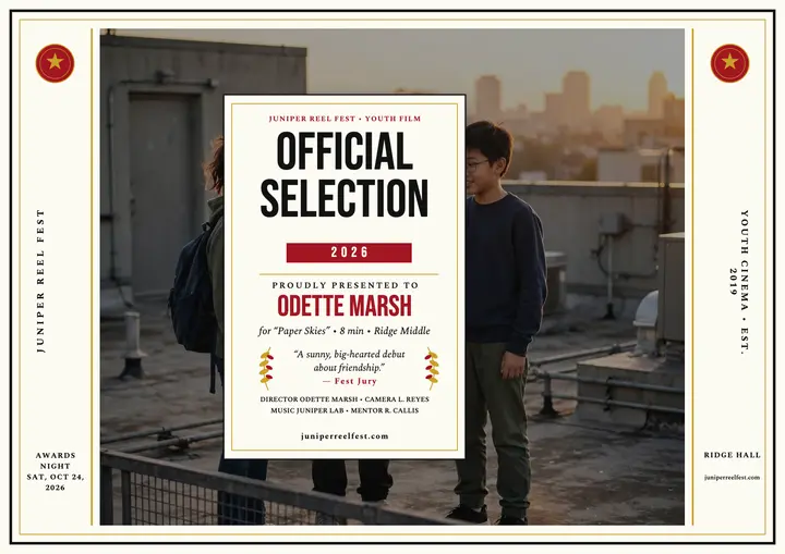 Juniper Reel Fest selection certificate: film festival certificate template