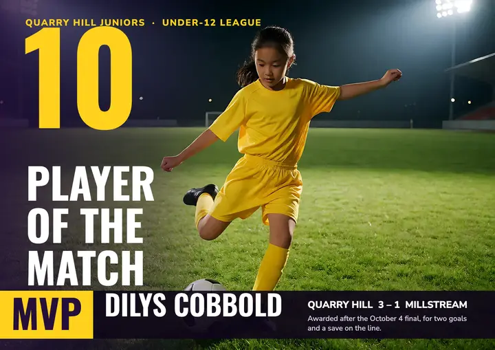 Player of the match certificate, matchday broadcast template