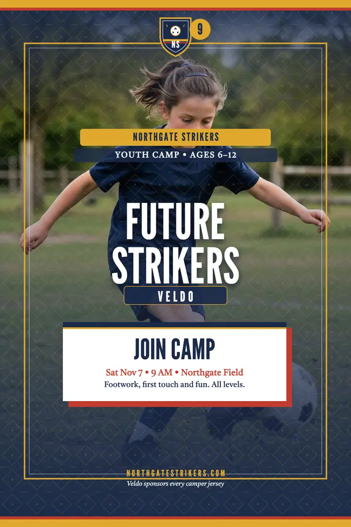 Northgate Strikers youth camp retro poster template