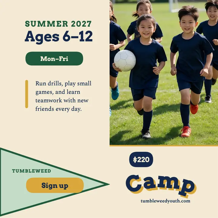 Tumbleweed Youth Sports summer soccer camp post template
