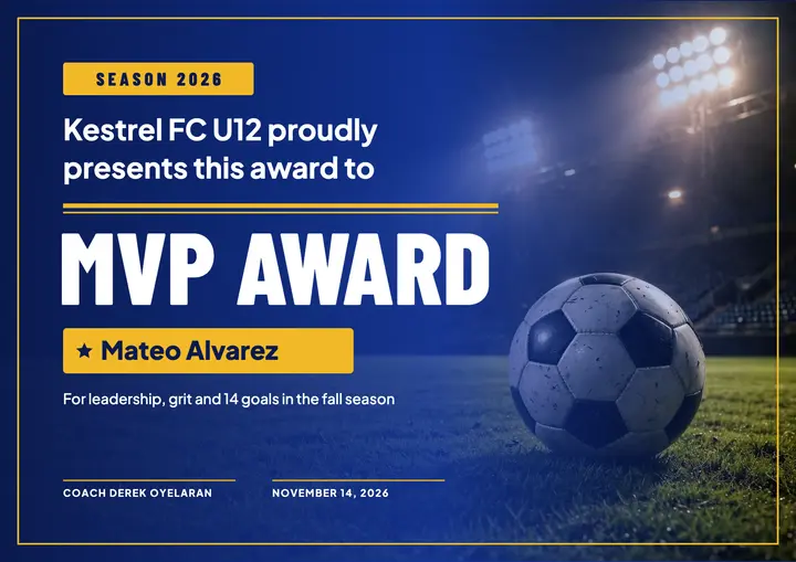 Soccer MVP certificate template