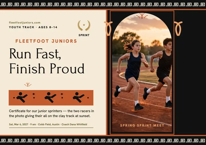 Fleetfoot Juniors sprint meet certificate template