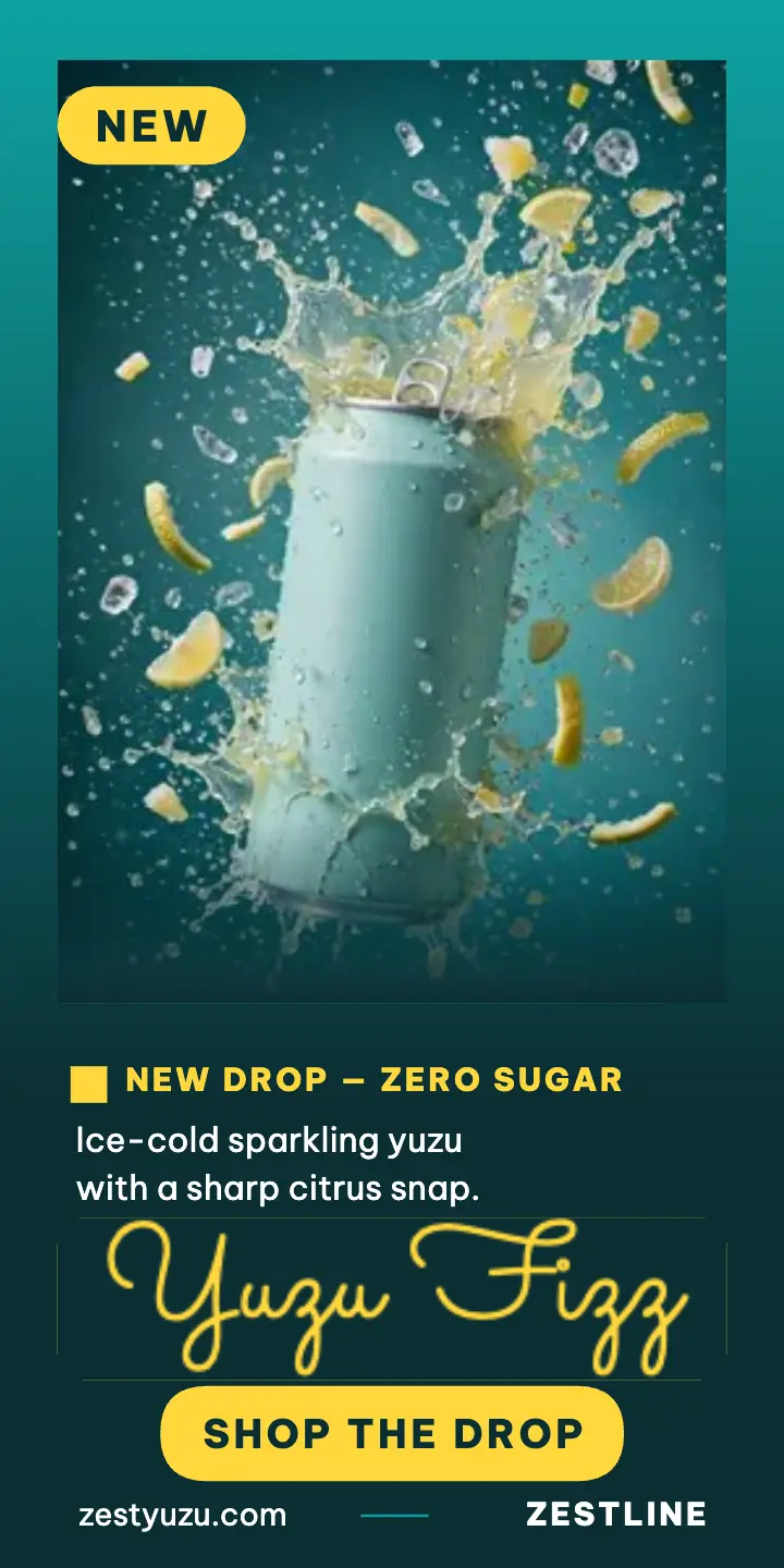 Zestline Yuzu Fizz drop ad: yuzu drink launch ad template