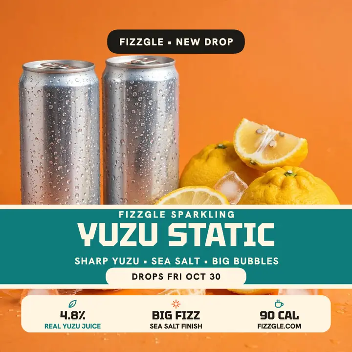 Fizzgle Yuzu Static soda drop post template