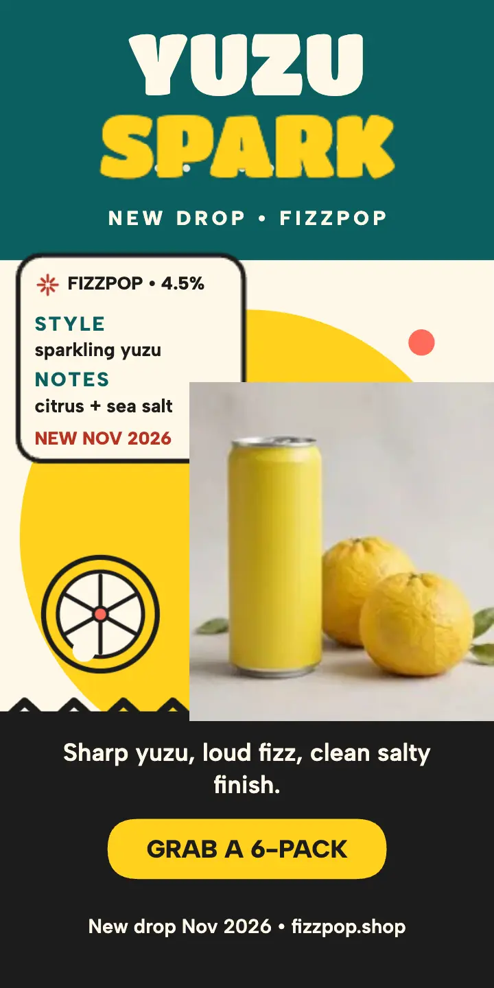 Fizzpop Yuzu Spark half-page ad template