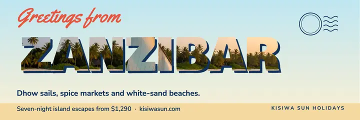 Zanzibar island escapes header, photo-fill letters template