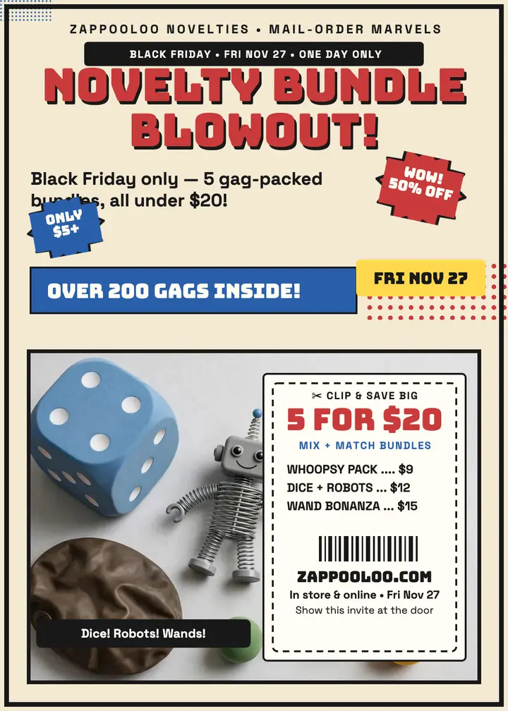 Zappooloo Black Friday novelty blowout invitation template