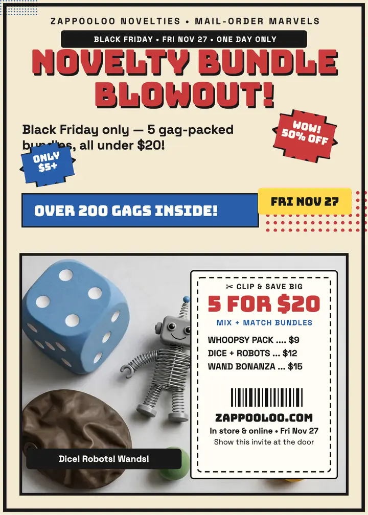 Zappooloo Black Friday novelty blowout invitation template