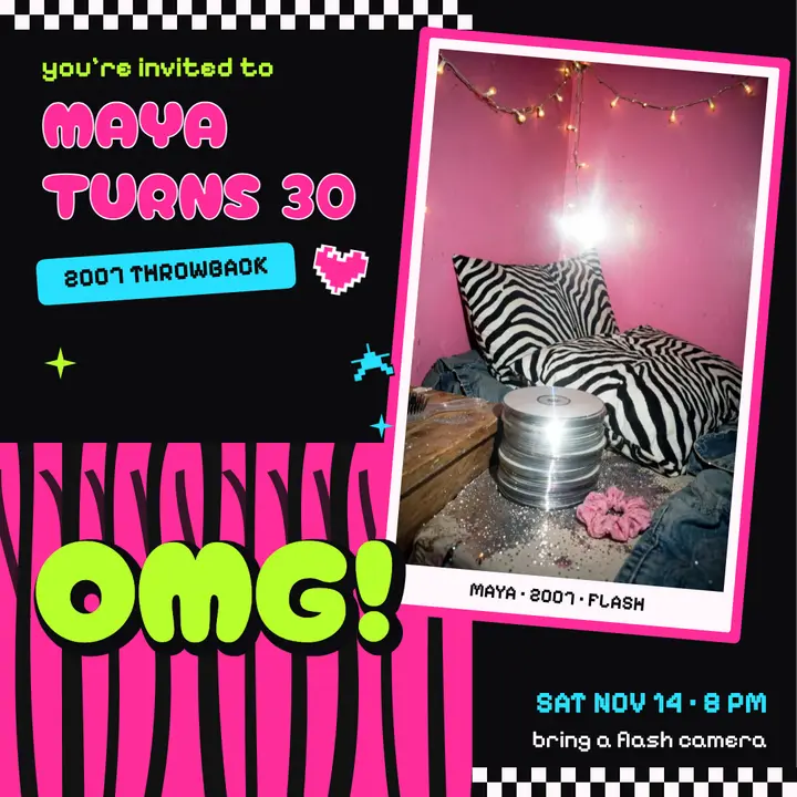 Maya turns 30 scene kid birthday post template