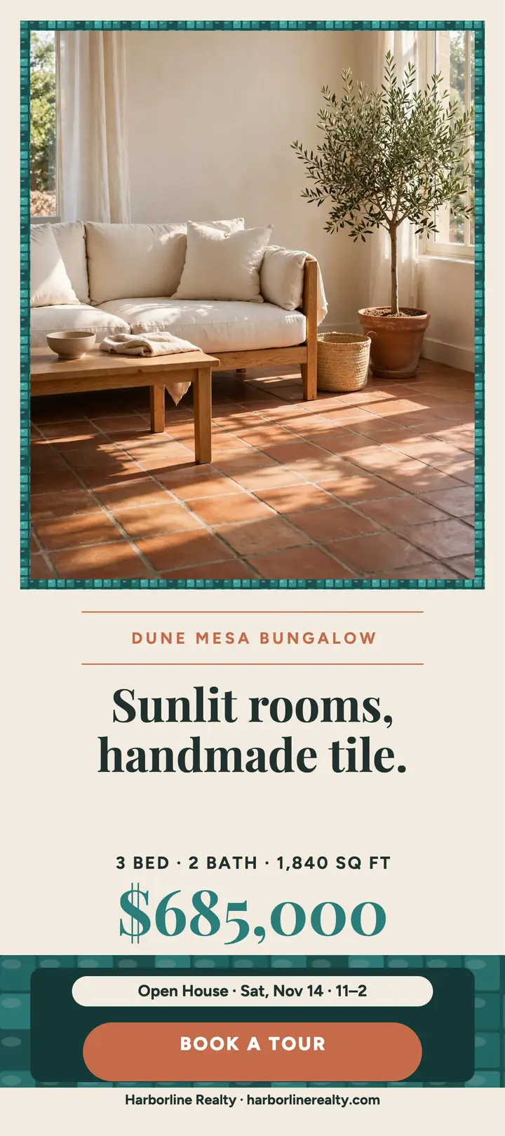 Dune Mesa bungalow listing rack card template