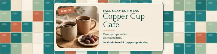 Copper Cup pottery cafe banner template