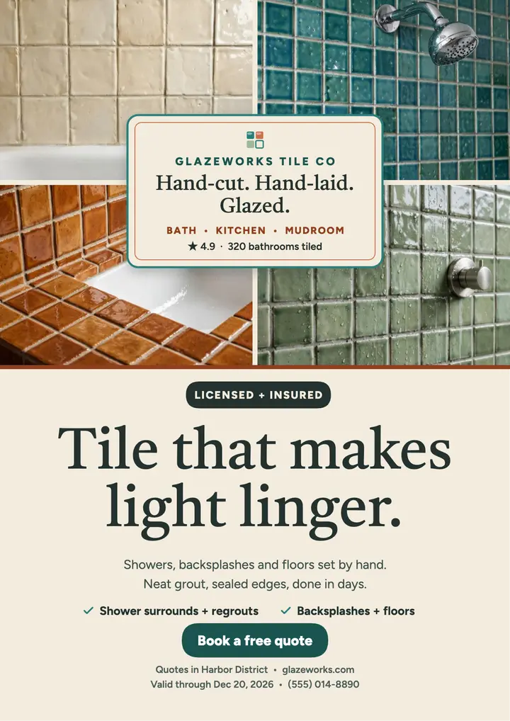 Glazeworks hand-laid tile flyer template
