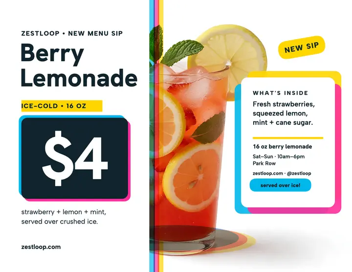 Zestloop berry lemonade flyer template