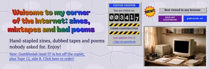 Gumbleslab zine and mixtape homepage X header template