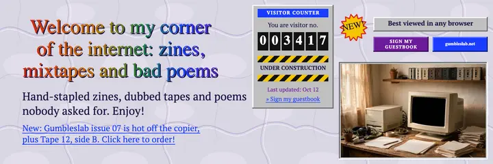 Gumbleslab zine and mixtape homepage X header template