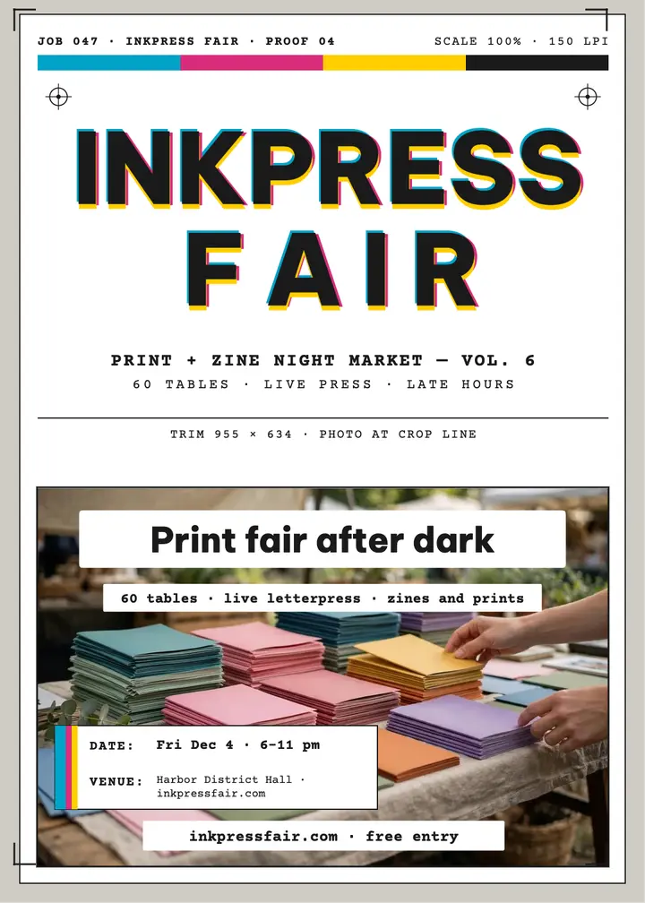 Inkpress Fair night market invitation, press proof template
