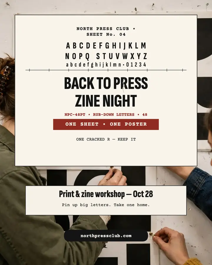 North Press Club zine night letter sheet post template