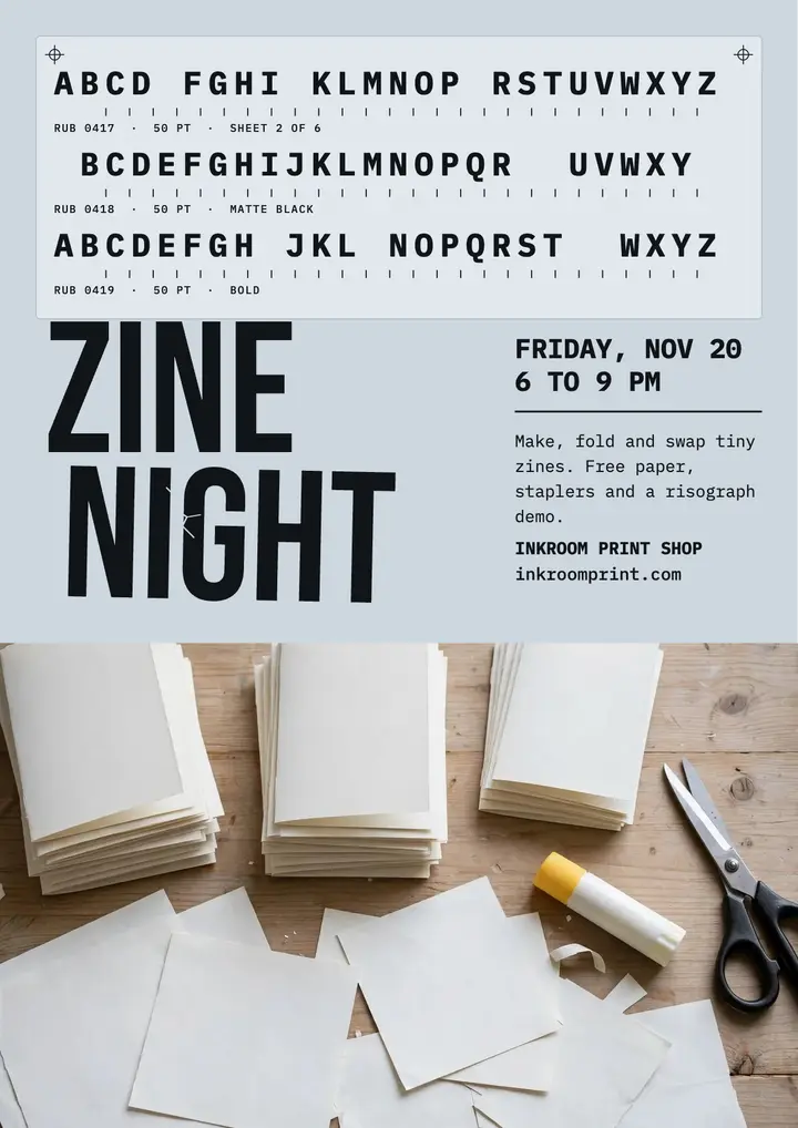 Inkroom zine night flyer template