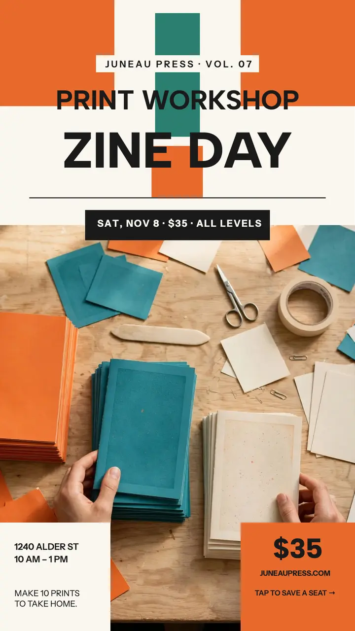 Juneau Press zine workshop paperback story template