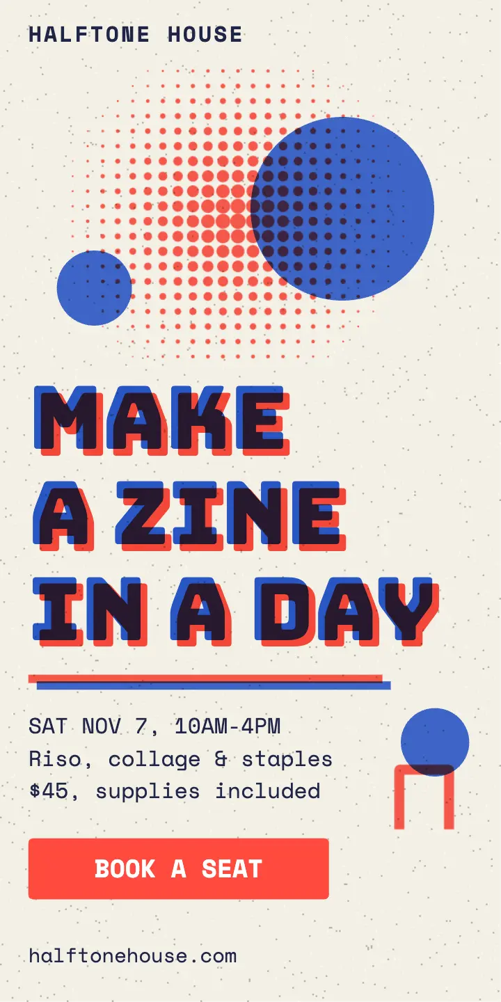 Zine workshop ad, risograph template