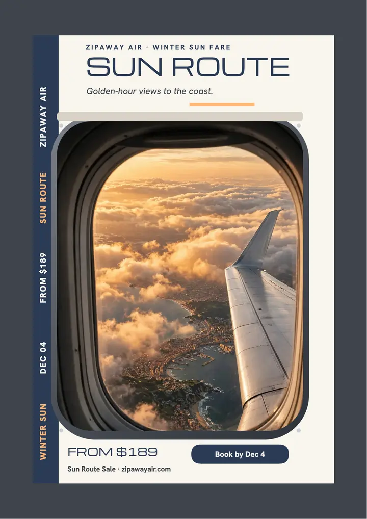 Zipaway Air winter sun route flyer template