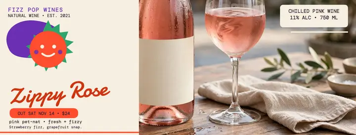 Zippy Rose wine drop cover template
