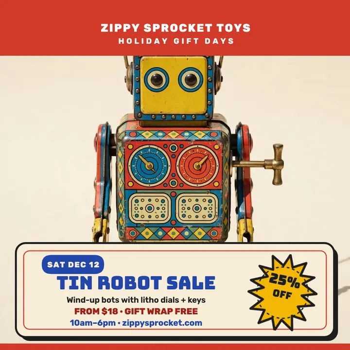 Zippy Sprocket tin robot holiday sale template