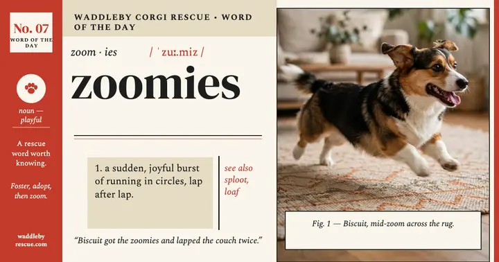 Waddleby zoomies dictionary post: zoomies definition post template