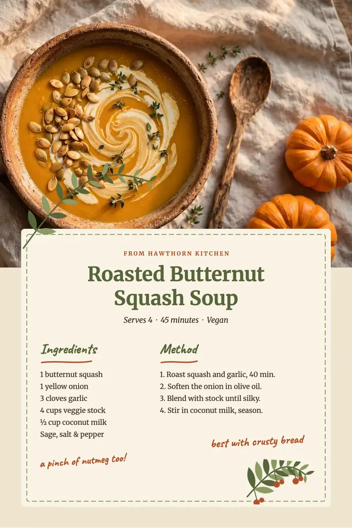Cottagecore butternut soup recipe template