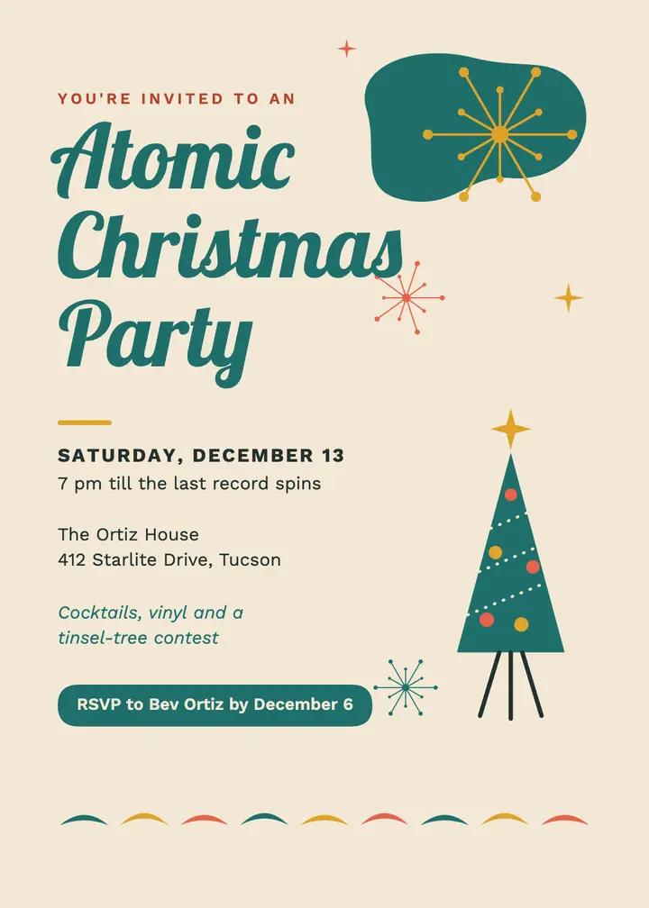 Atomic Christmas party invite template