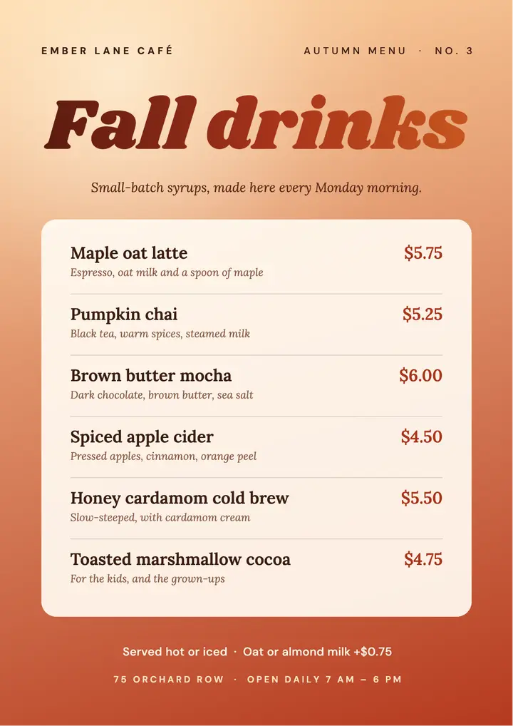 Fall drinks template