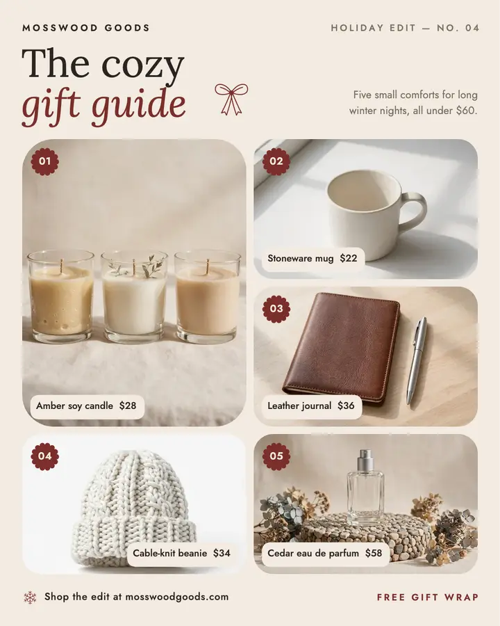 The cozy gift guide template