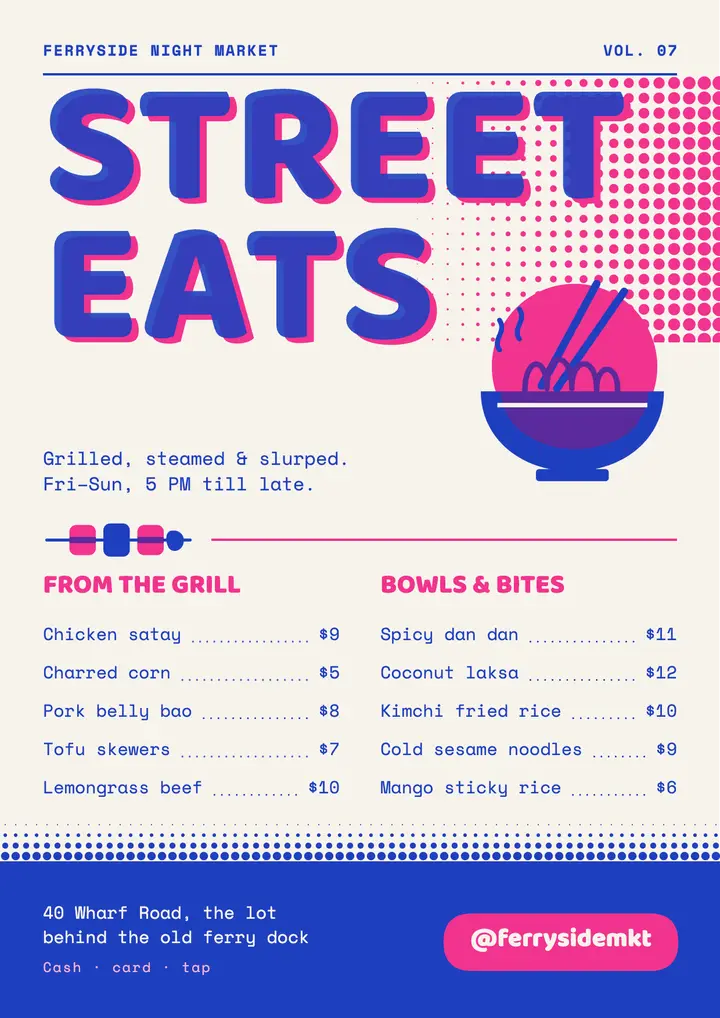 Riso night market street food menu template