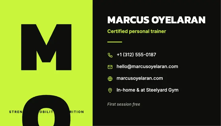 Volt initials personal trainer card template