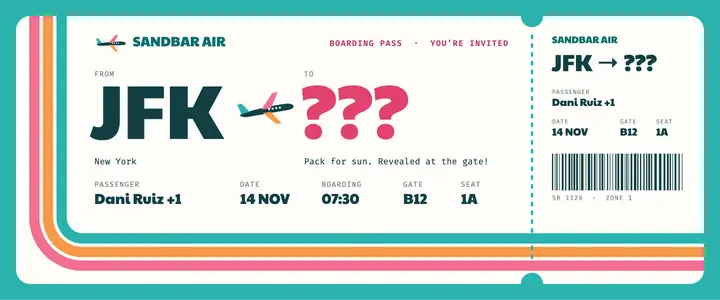Retro surprise trip boarding pass template
