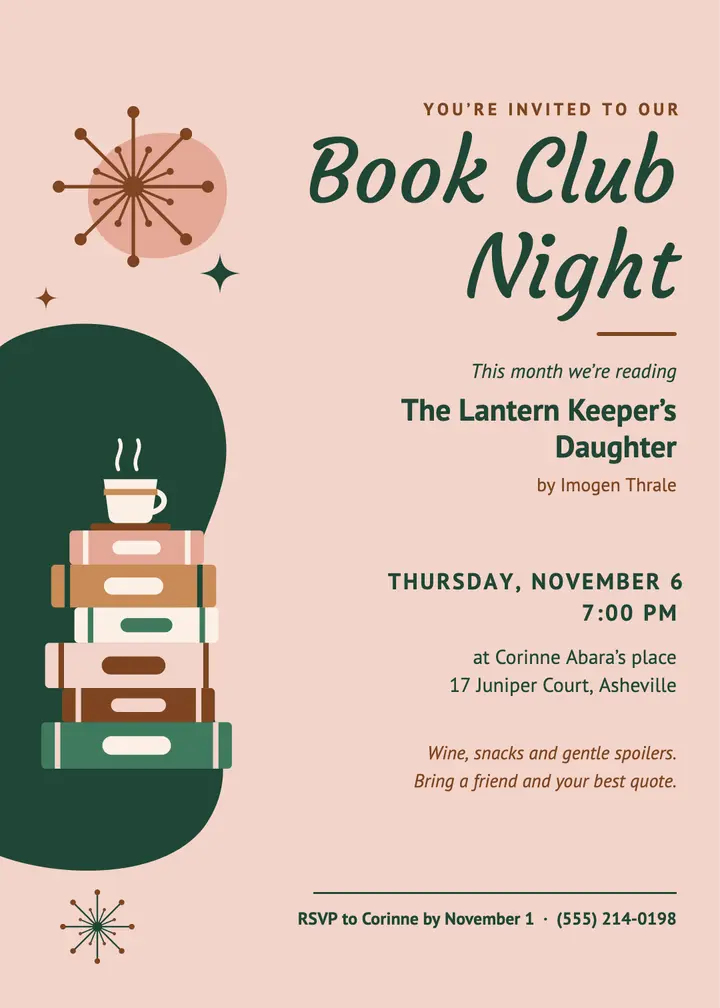 Mid-century book club night template