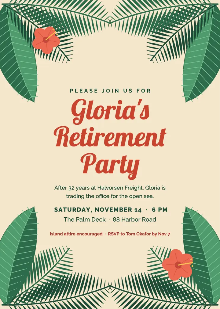 Tropical retirement party template