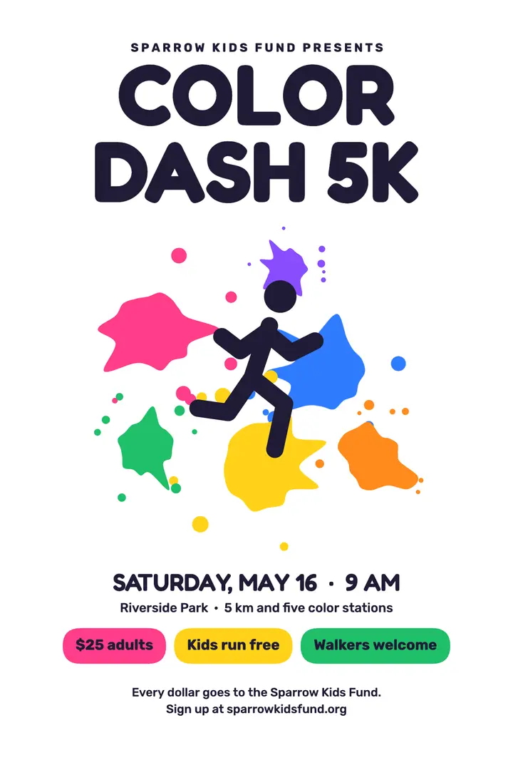 Color splash charity fun run poster template