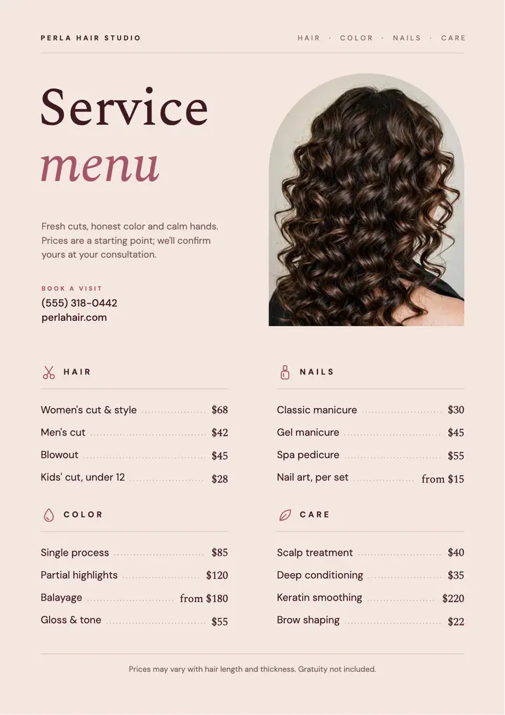 Salon menu template