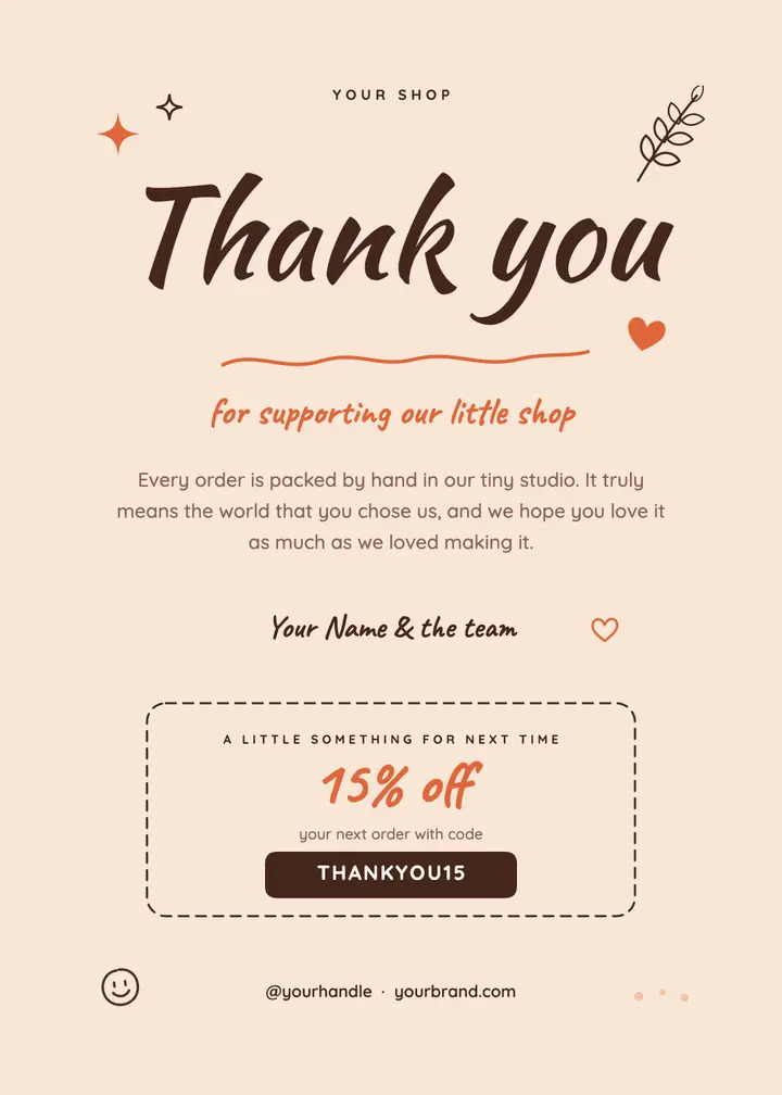 Hand-lettered thanks: thank you card for small business template