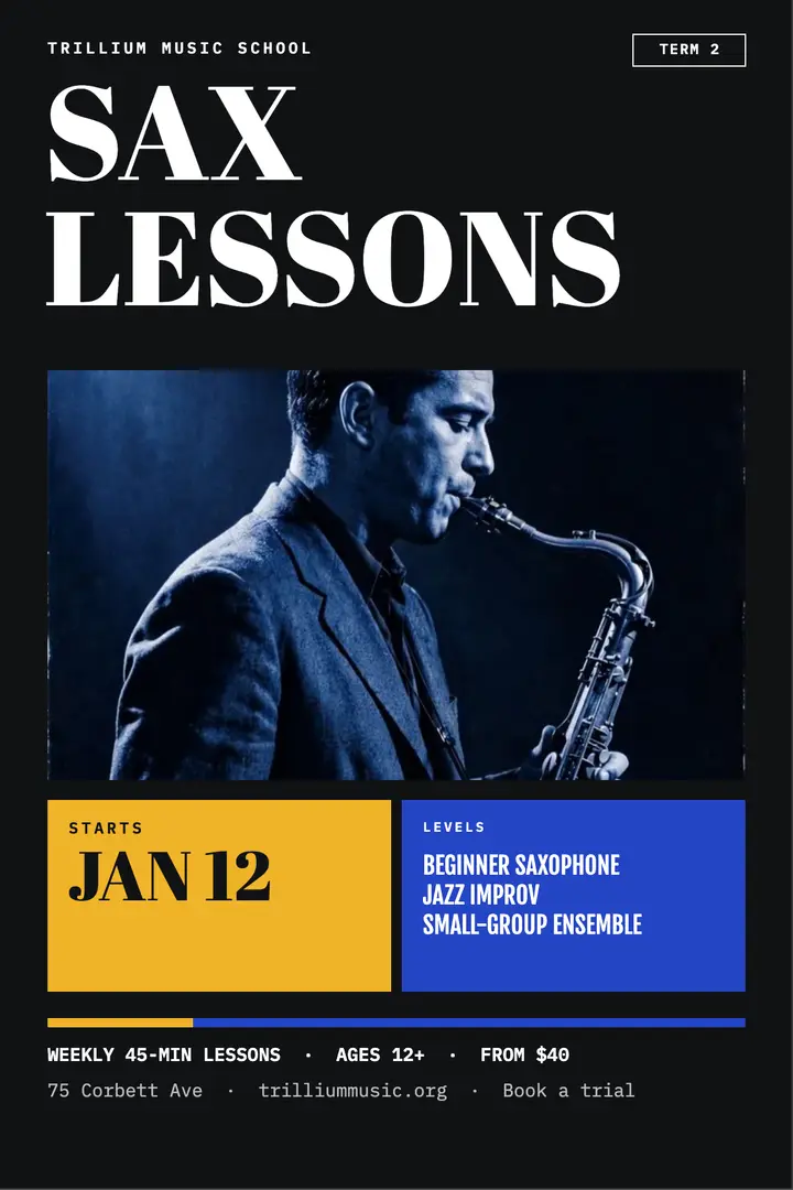 Saxophone lessons poster template