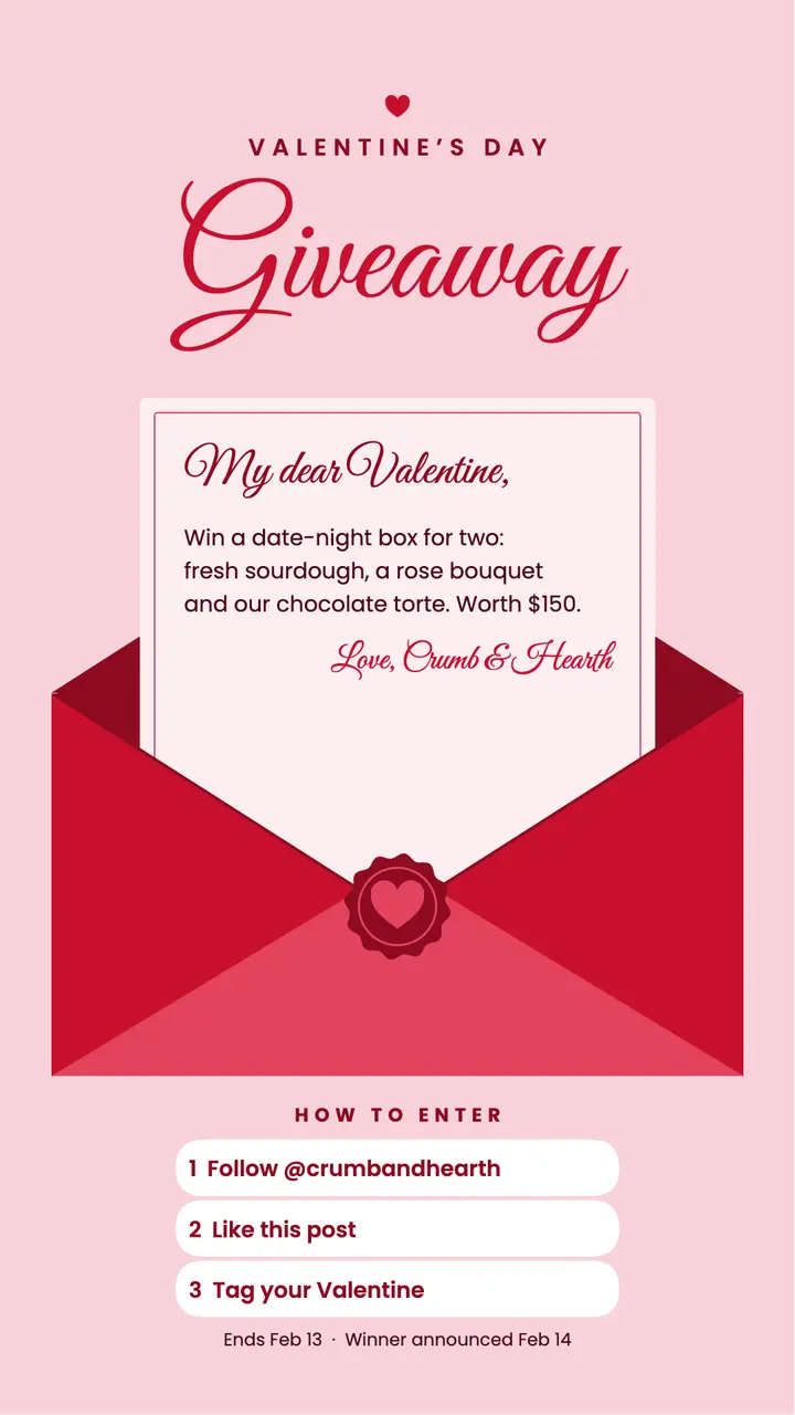 Love letter Valentine's giveaway template