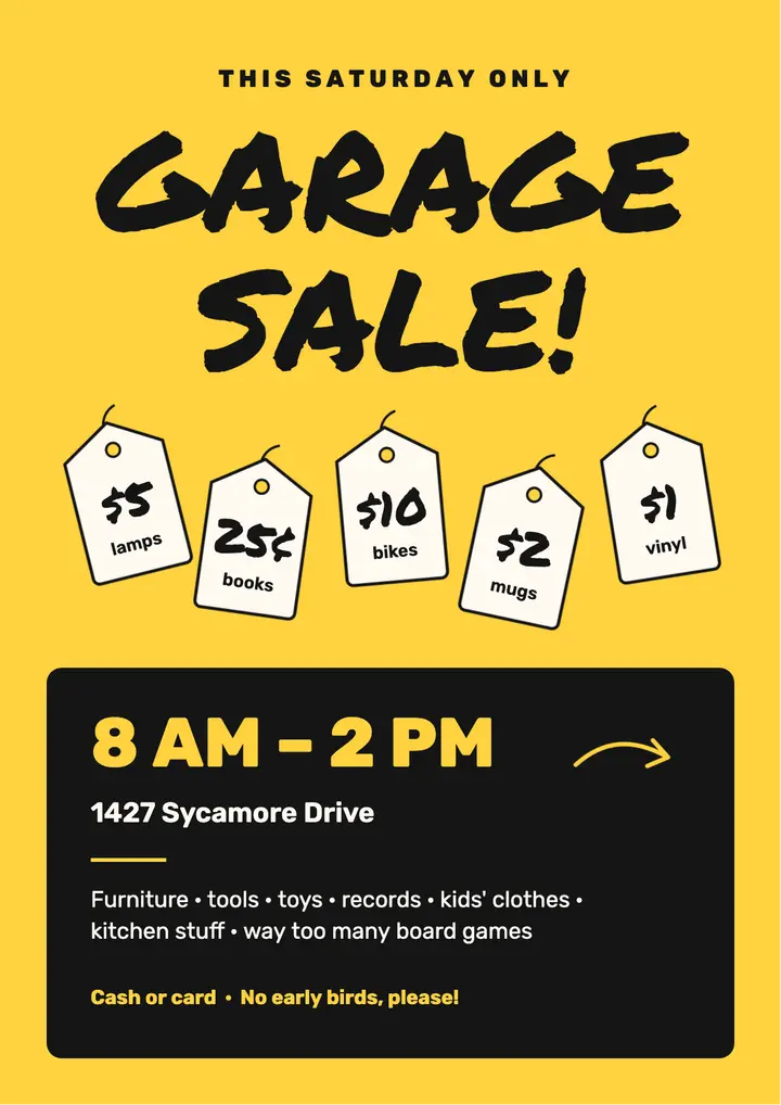 Price tag garage sale template