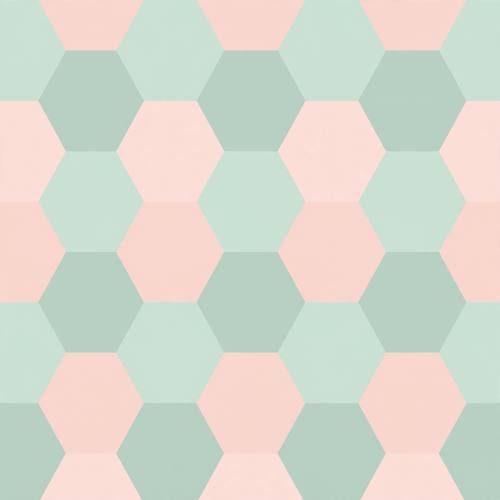 Seamless geometric pattern of interlocking pastel hexagons, flat minimal design, soft mint and blush, tileable background